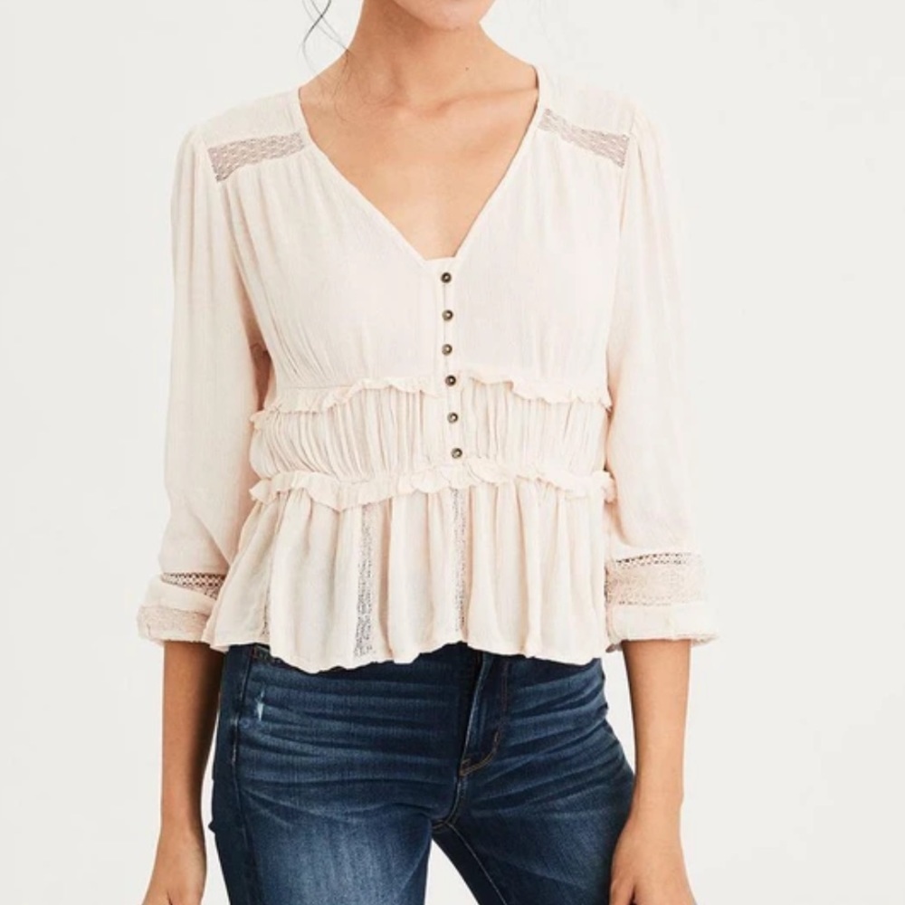 NWT American Eagle Ruffle Waist Boho Blouse